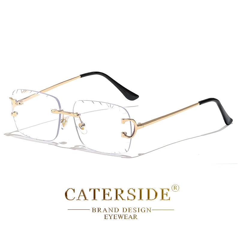 CATERSIDE Rimless Gradient Square Sunglasses Man Diamond Copper Frame Sun Glasses Punk Women's Small Frameless Eyewear UV400