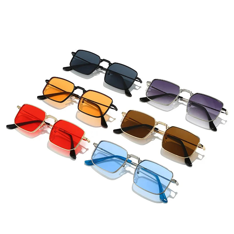 JNPCXI New Square Metal Sunglasses Women Fashion Clear Black Orange Ocean Lens Shades UV400 Men Punk Sun Glasses