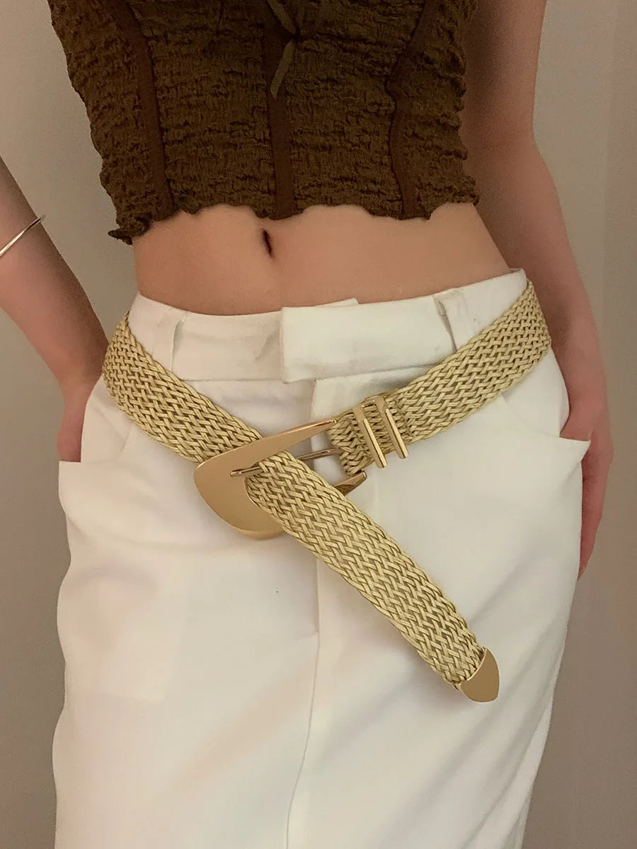 Retro Woven Belt For Women New Korean Version Matches With Jeans Versatile Decor Design With A Sense Of High-End Exclusivity