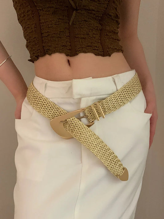 Retro Woven Belt For Women New Korean Version Matches With Jeans Versatile Decor Design With A Sense Of High-End Exclusivity