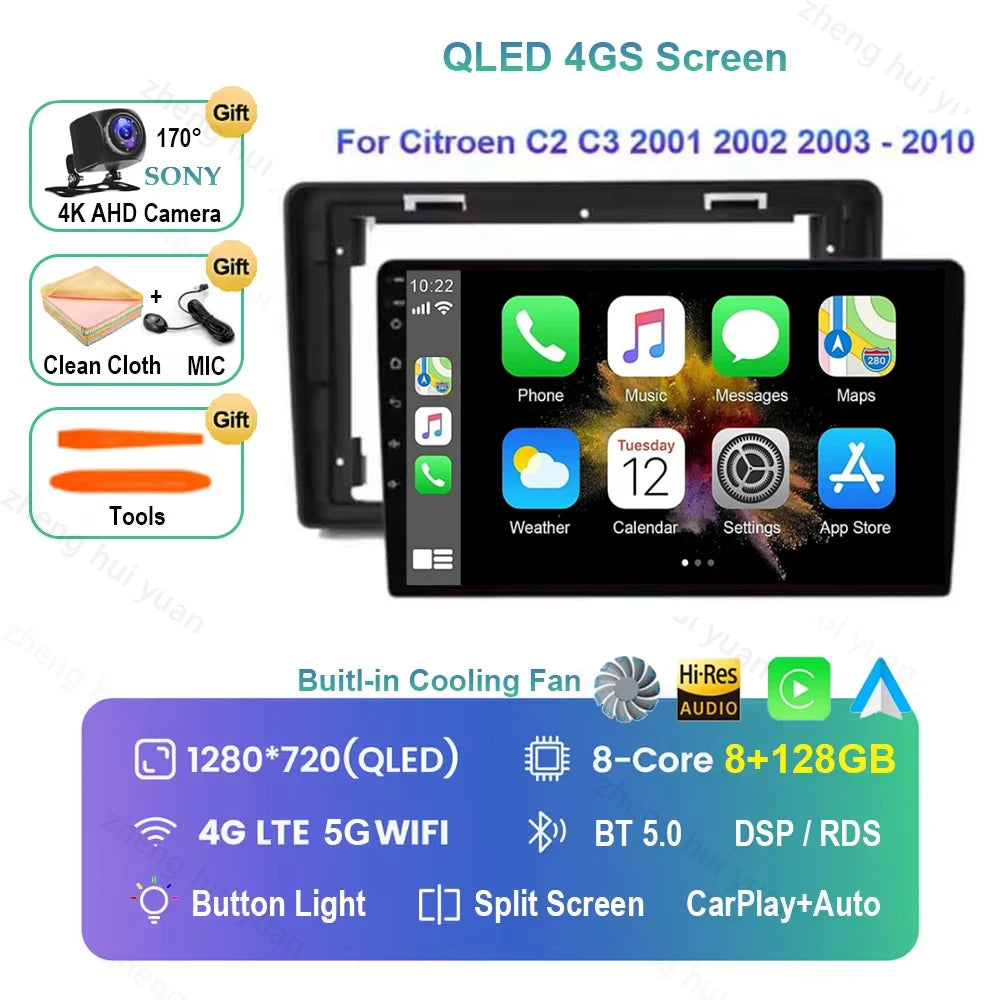 Android 16 CarPlay Auto Car Radio Multimedia navigation video Autoradio Stereo For Citroen C2 C3 2001 2002 2003 - 2010