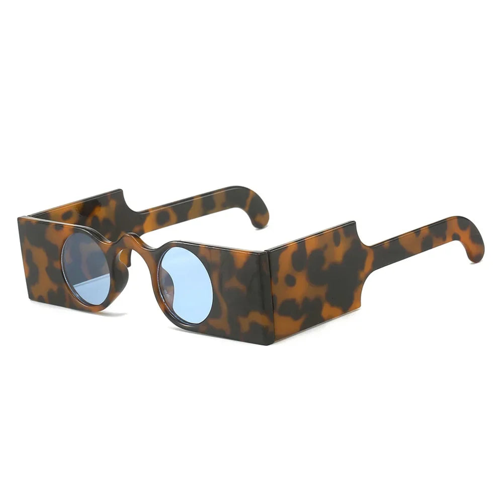 JNPCXI New Retro Unique Rectangle Women Sunglasses Fashion Small Round Lens Shades Interest Women Wide Legs Sun Glasses UV400