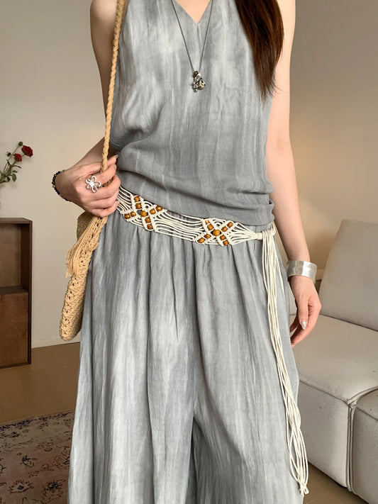 Bohème Bead Woven Wide Belt Vintage Ethnic Versatile Waist Rope Small Batch High-End Skirt Accessory
