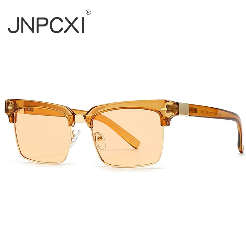JNPCXI New Fashion Square Women Sunglasses Retro Rivets Men Clear Gradient Champagne Shades UV400 Sun Glasses