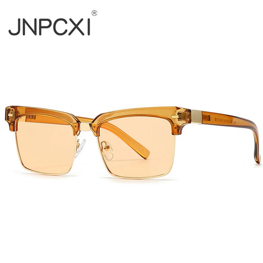 JNPCXI New Fashion Square Women Sunglasses Retro Rivets Men Clear Gradient Champagne Shades UV400 Sun Glasses