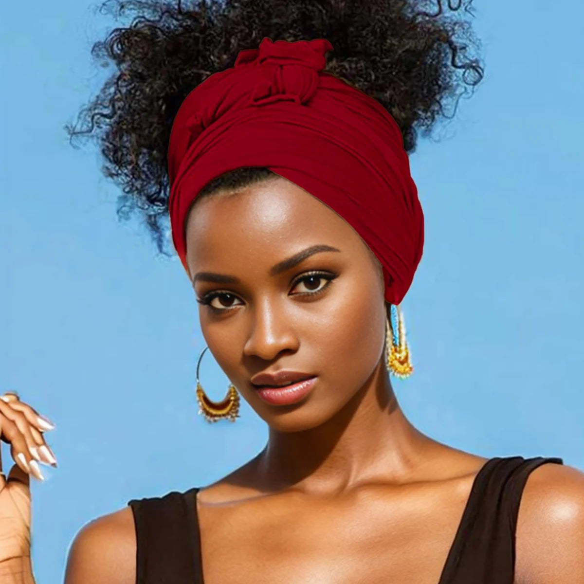 Extr-Long stretch jersey turban african solid color super soft breathable headband
