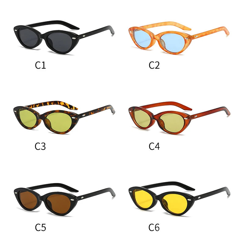 JNPCXI New Cat Eye Rivets Women Sunglasses Fashion Candy Color Shades UV400 Retro Men Trending Leopard Green Sun Glasses