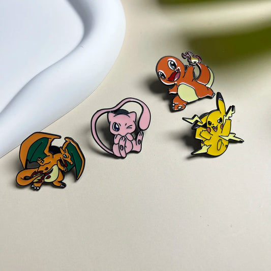 4pcs Creative Cartoon Pokemon Enamel Pins Set - Pikachu Charmander Metal Badges Jewelry Accessories Gift for Friends
