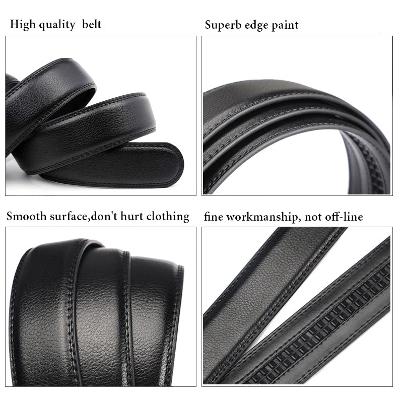 Men's Belt Fashion Luxury Alloy Automatic Buckle Black PU Leather Black Belts