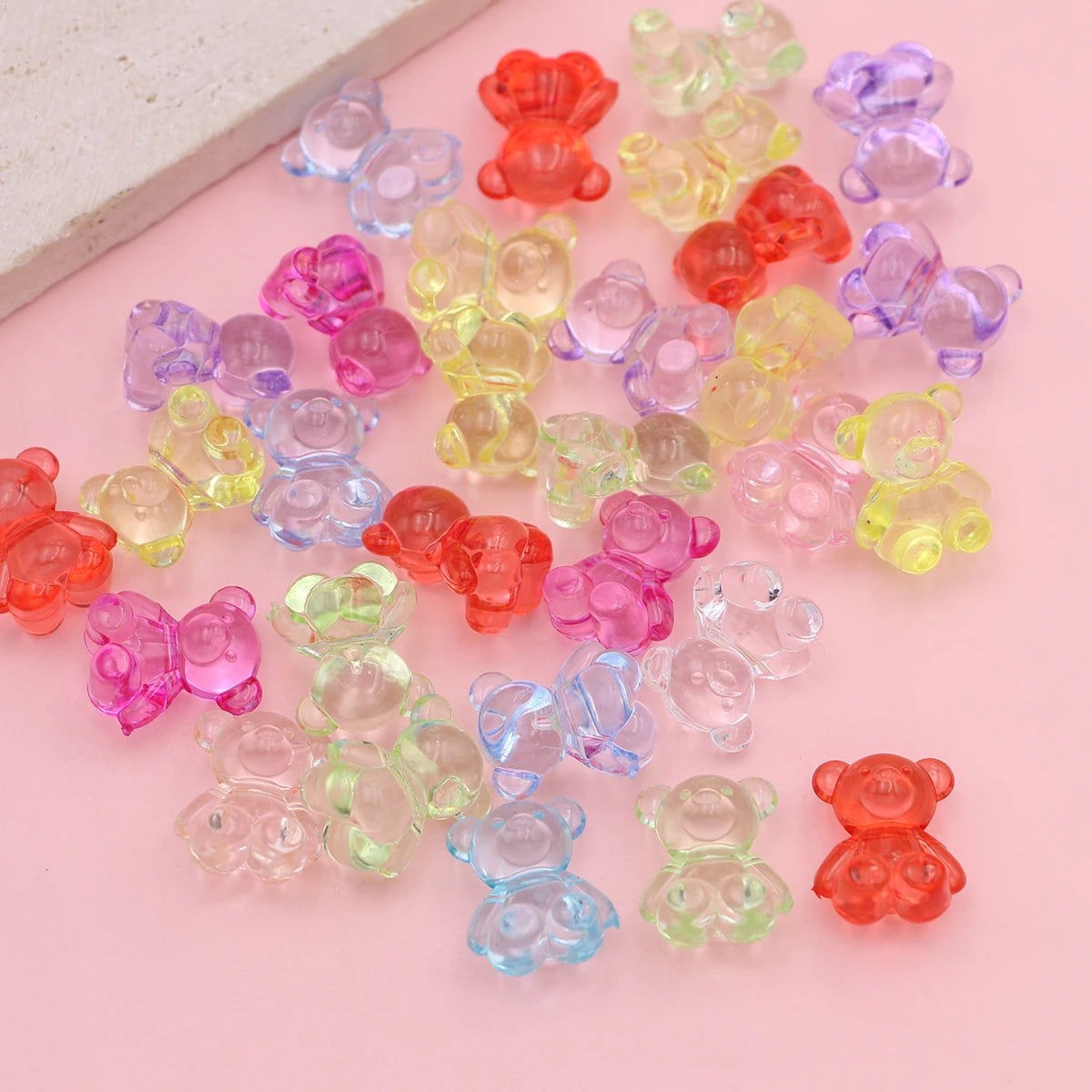 30pcs Random Mix Transparent Colorful Bear Beads for Jewelry Making DIY Necklace Bracelet Key Chain Earrings Accessories