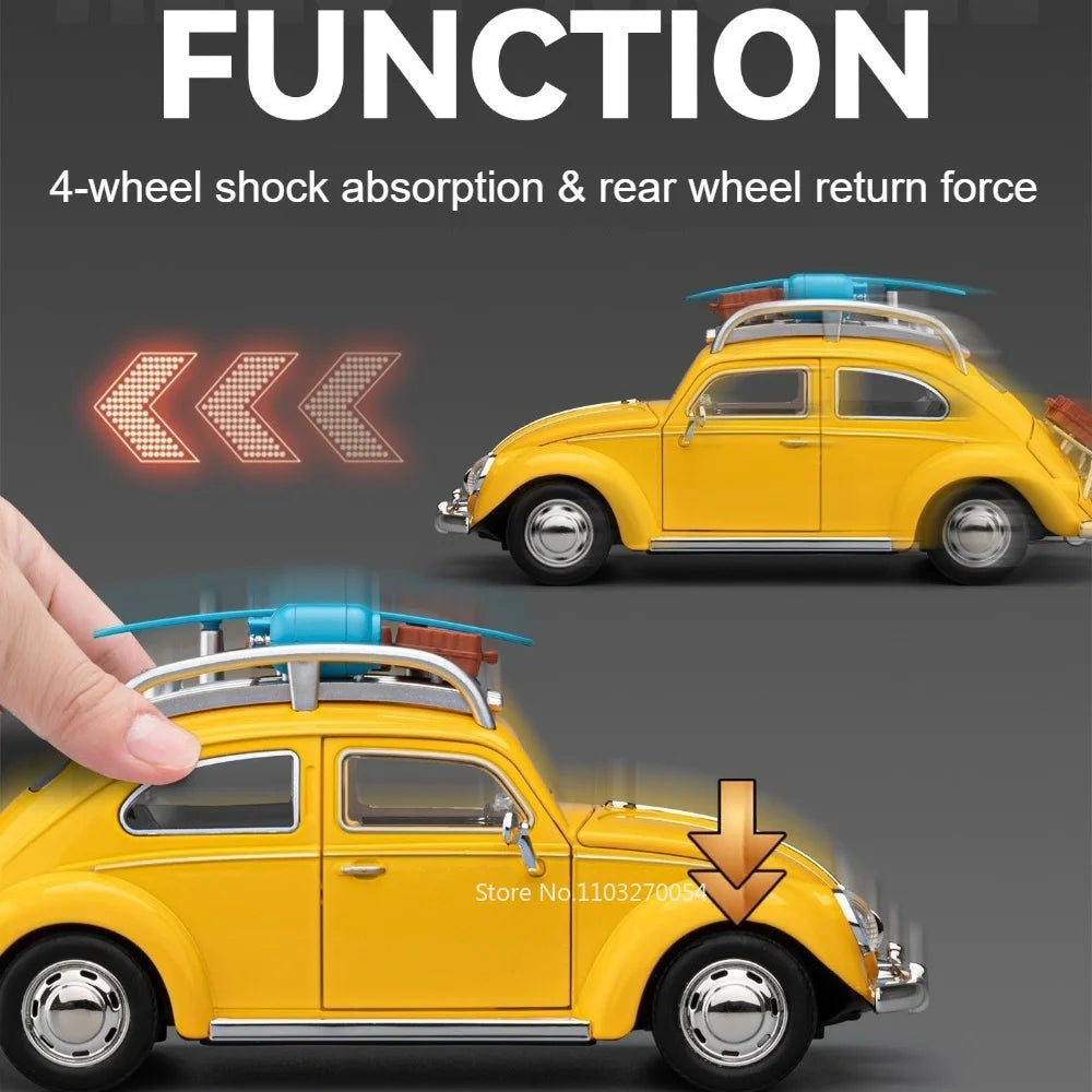 1:24 Beetle Santana Model Car Diecast Alloy Toys Front Wheel Steering with Sound Light Pull Back Models Vintage Cars Collection