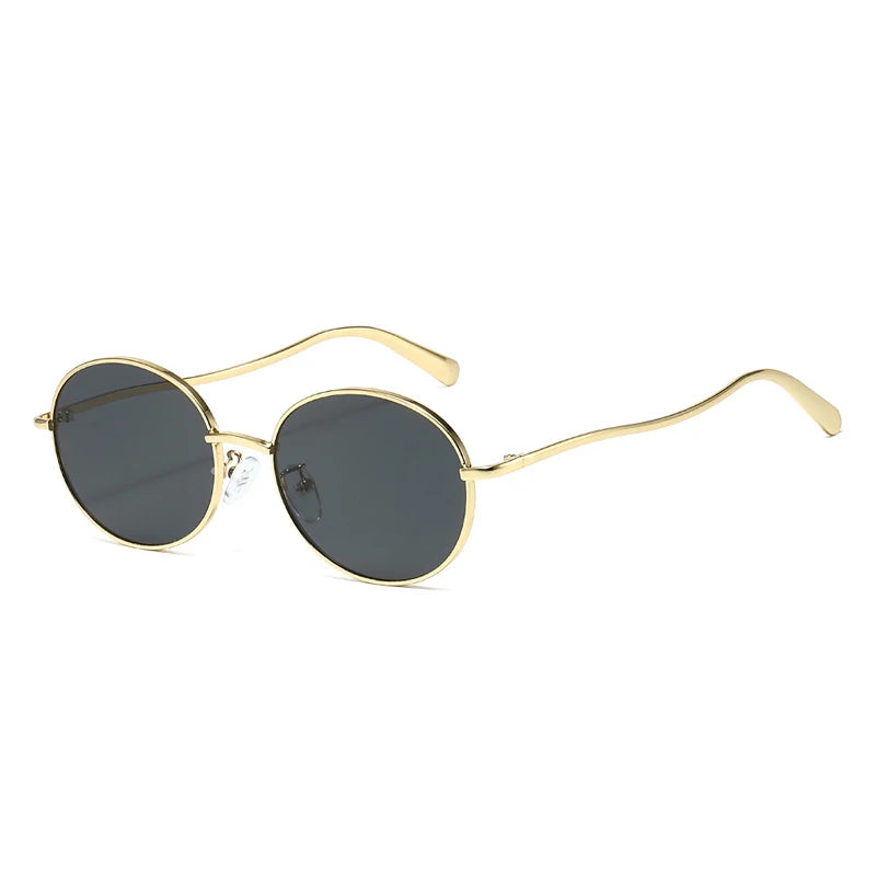 JNPCXI New Fashion Metal Round Gold Tea Sunglasses Women Shades UV400 Retro Men Punk Sun Glasses