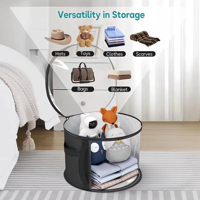 Hat Storage Bucket, Clothing Hat Travel Organizer, Foldable Round Brim Hat Storage Bag with Handle and Clear Window
