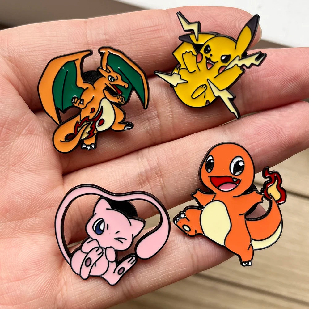 8pcs Pokemon Enamel Pins Set Cute Pikachu Brooches Cartoon Anime Series Lovely Collectible Badges for Fans Birthday Gifts