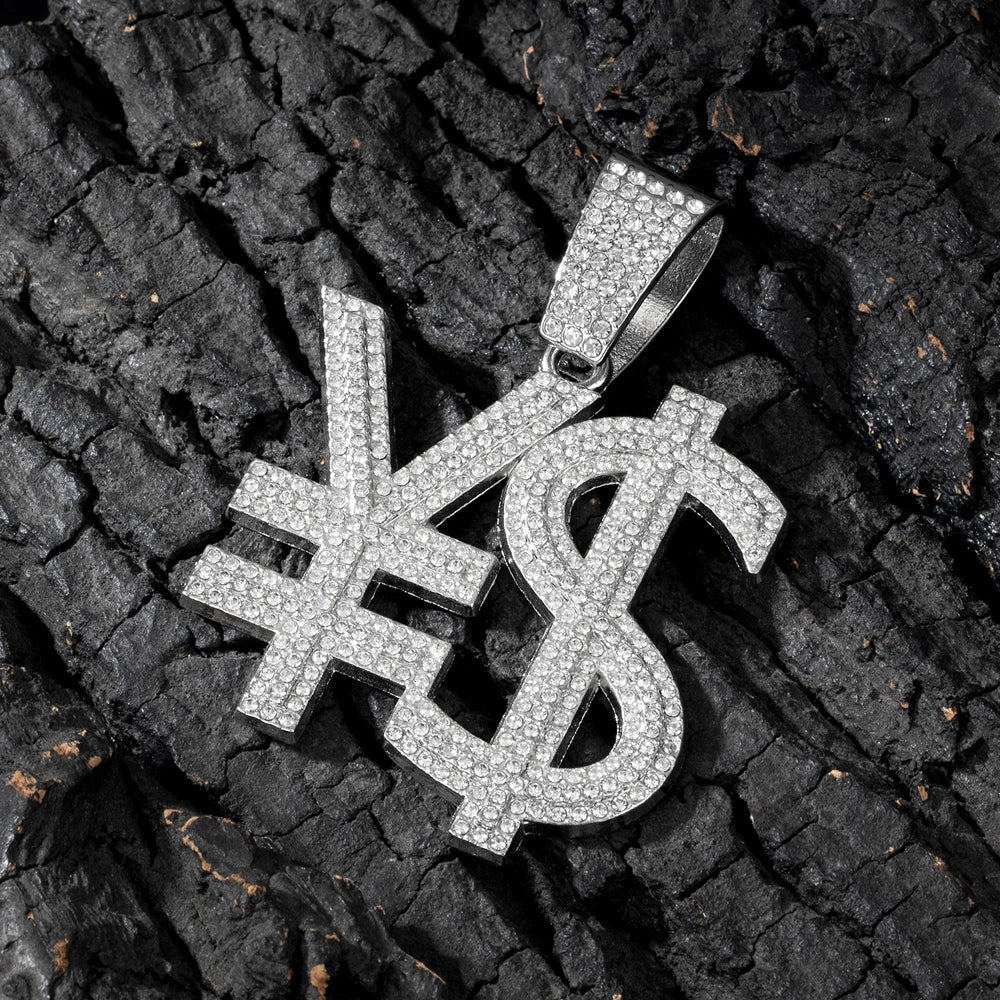 Hip Hop Exaggerated Dollar Sign Pendant,with 13mm Cuban Chain Currency Symbol Pendant Necklace for Men Rapper Charm Jewelry Gift
