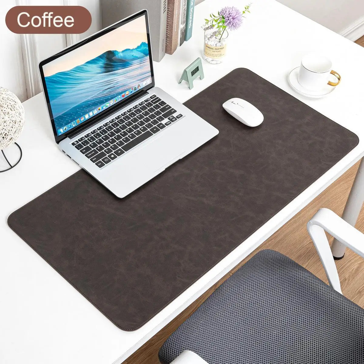 Imitation Crazy Horse Leather Large Gaming Mouse Pad, Desk Mat Protector Stitched Edge, XL Extended Desk Pad for Office Home