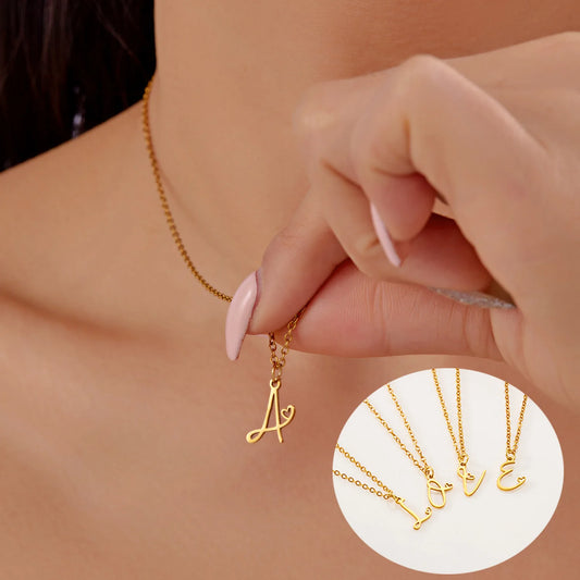Fashion Stainless Steel A-Z Initial Letter Necklace For Women Elegant Gold Color 26 Alphabet Pendant Jewelry Girls Birthday Gift