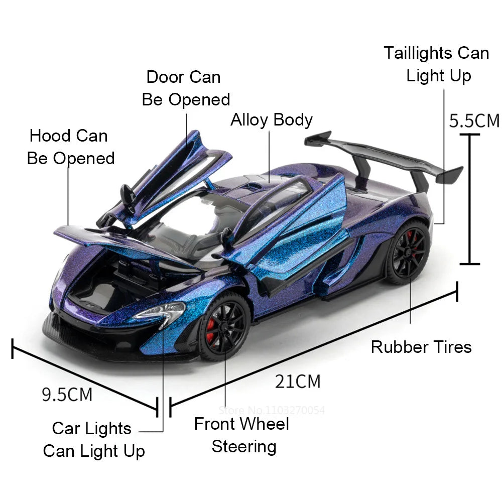 1:24 Valkyrie P1 Alloy Diecast Sports Car Miniature Model Toys Car Four Wheel Suspension Sound Light Pull Back Vehice Boy's Gift