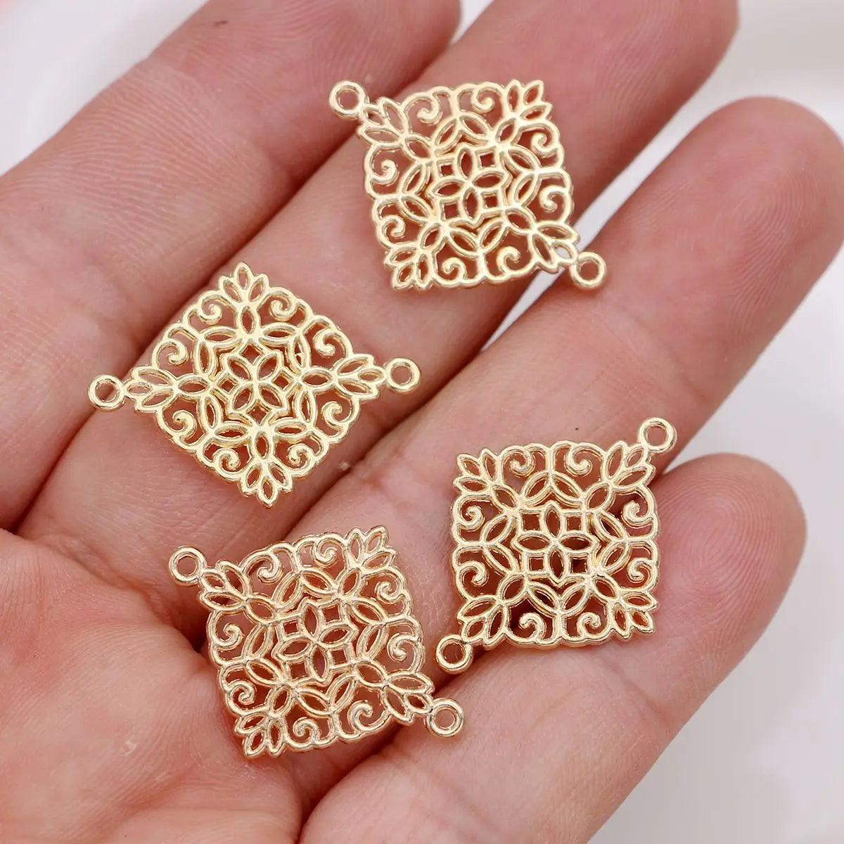 10Pcs Gold Plated Square Flower Charm Connectors for Making Bracelet DIY Jewelry Accessories 28x22mm