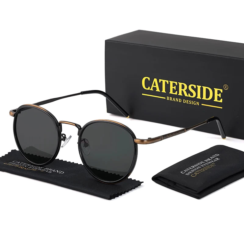 CATERSIDE Retro Round Sunglasses Men's Punk Metal Frame Brand Design Sun Glasses for Women's Party Travel Eyewear Business UV400