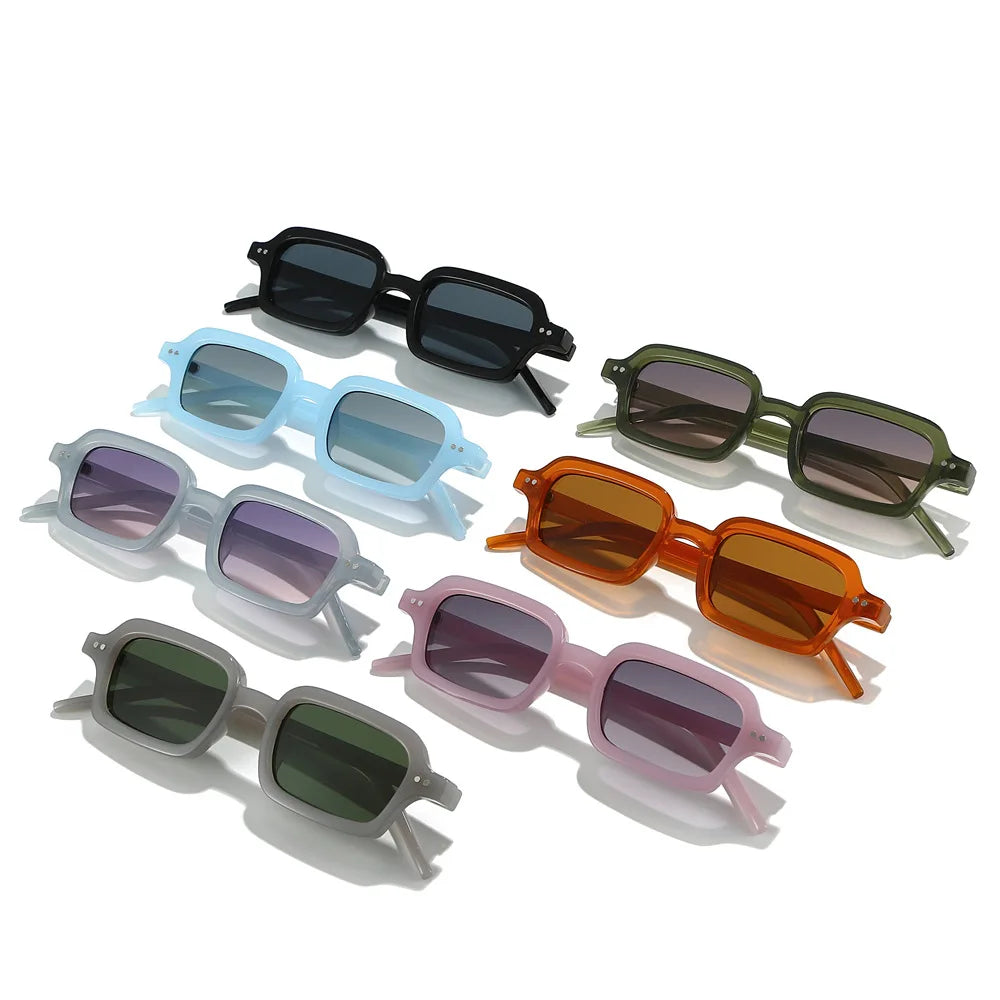 JNPCXI New Retro Small Rectangle Jelly Color Sunglasses Women Shades UV400 Fashion Rivets Men Punk Gradient Sun Glasses