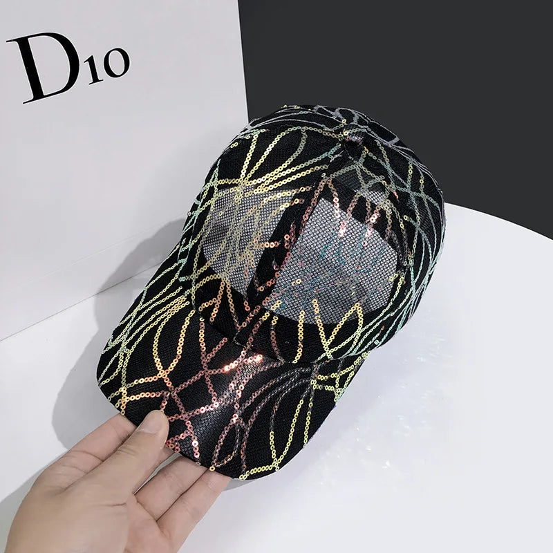 CNTANG 2025 New All Mesh Women's Peaked Cap Summer Fashion Spangle Design Hip Hop Casual Baseball Caps Sun Visor Hats For Ladies