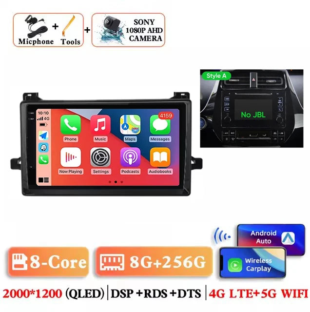 Android 15 Car Radio For Toyota Prius XW50 2015 - 2020 AI Voice Wireless Carplay Multimedia Video Player Navigation GPS Stereo