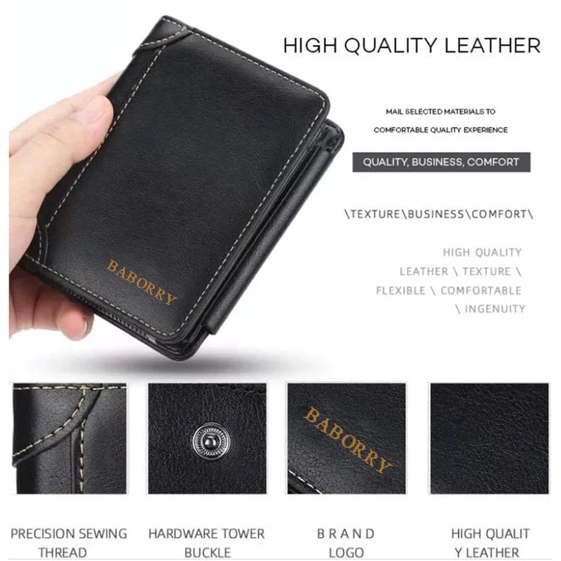 Luxury PU Leather Men's Wallet Zipper Short Vintage Card Holder Large Purse