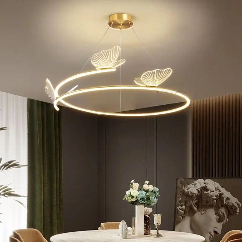Fashion Simple Modern Living Room Chandelier Butterfly Decor LED Round Lights