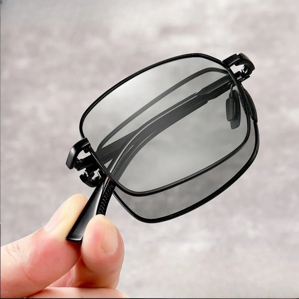 3PC Fashion Folding Photochromic Sunglasses Outdoor Polarized Driving Sunglasses Driving with Alloy Frame Square Glasses for Men