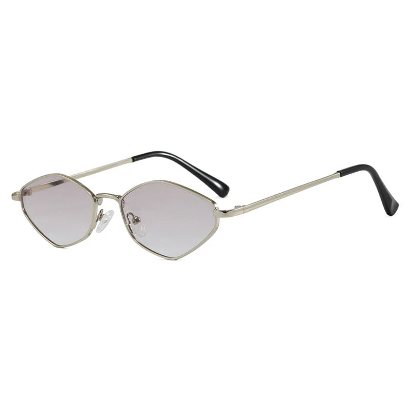 JNPCXI New Retro Metal Small Cat Eye Polygon Women Sunglasses Gradient Silver Shades UV400 Fashion Men Sun Glasses