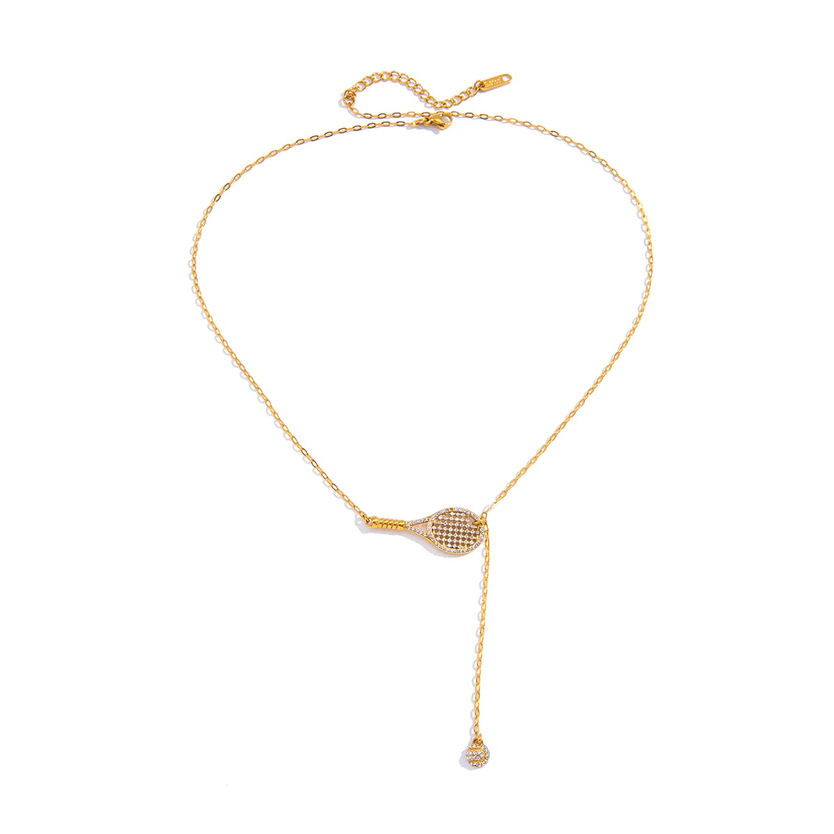 Uworld Delicate White Zircon Tennis Racket Pendant Y-Shaped Chain Necklace For Women 18K PVD Plated Stainless Steel Jewelry