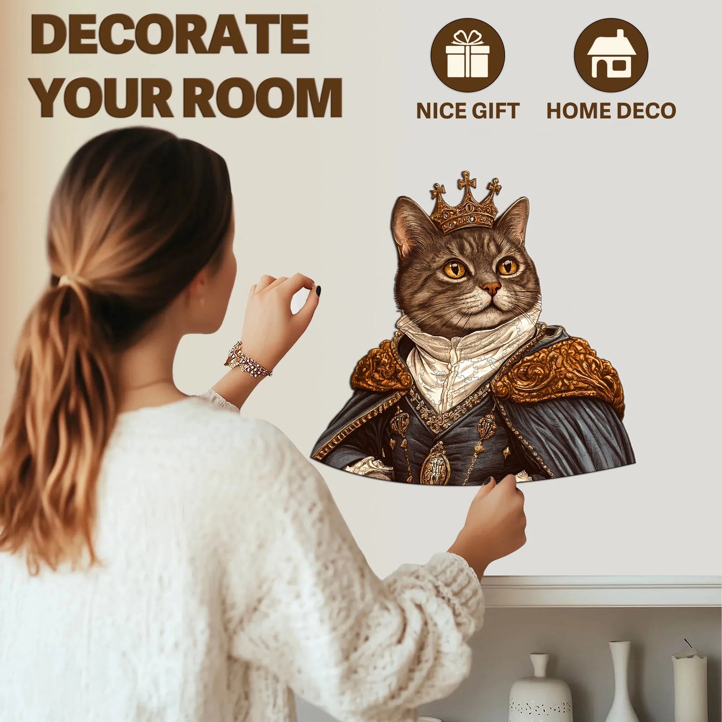 Hand Drawn Cat Head Wooden Jigsaw Puzzle Warm Home Decor Christmas and Halloween Gift Toy For Teen And Kid