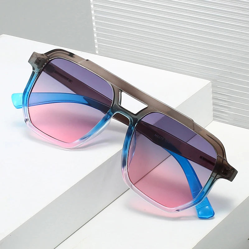 JNPCXI New Vintage Double Bridges Pilot Women Sunglasses Fashion Gradient Purple Shades UV400 Men Trending Sun Glasses