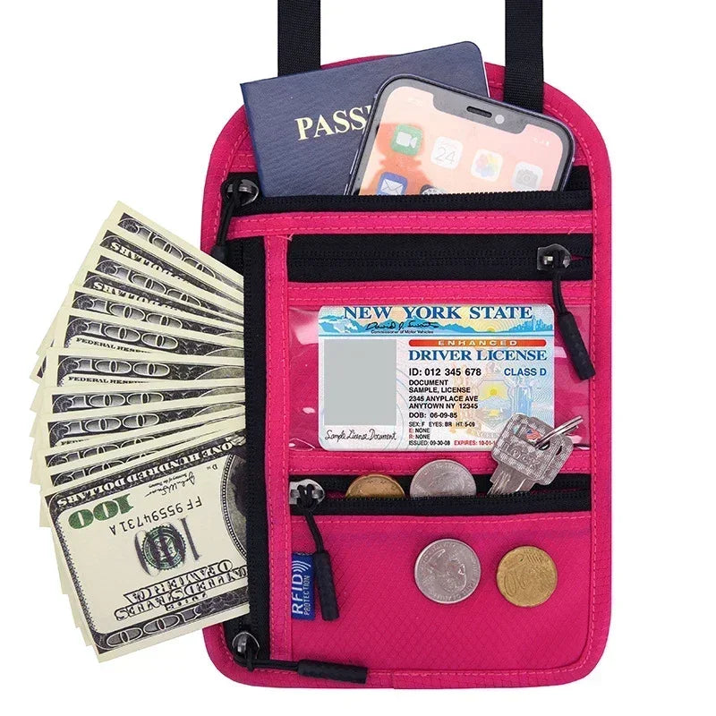 RFID Protection Passport Holder Travel Neck Pouch Anti-theft Wallet Hidden Money Document Card Holder Waterproof Large Organizer