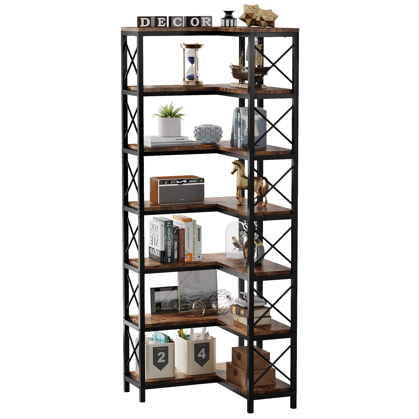Tribesigns 7-Shelf Corner Bookshelf, Modern Corner Bookcase, 7-Tier Tall Shelf