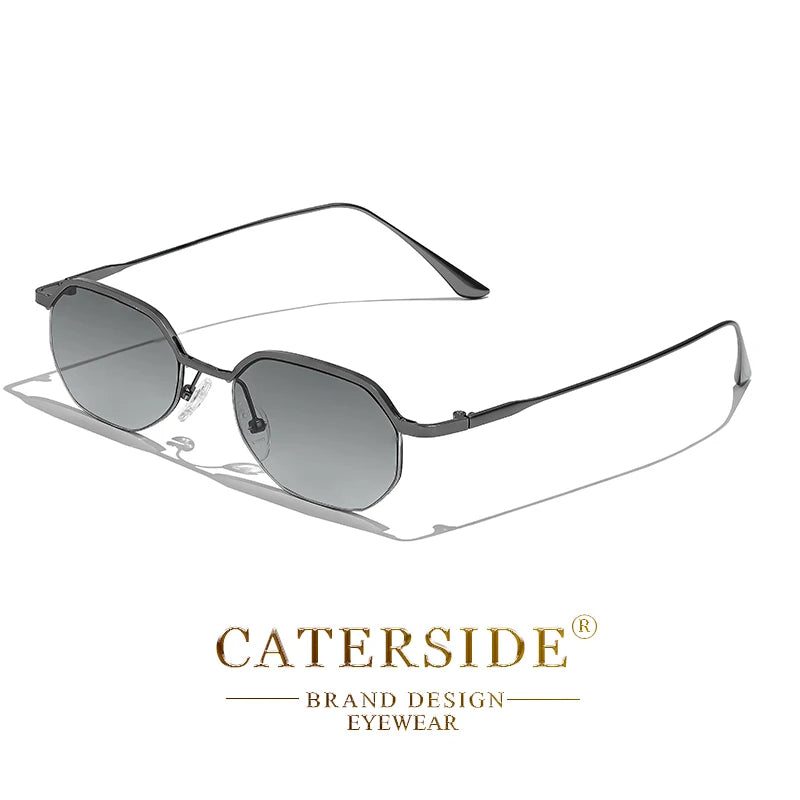 CATERSIDE Retro Small Sunglasses Men Polygonal Punk Half-Frame Sun Glasses for Women Business Travel Party Eyewear Summer Style