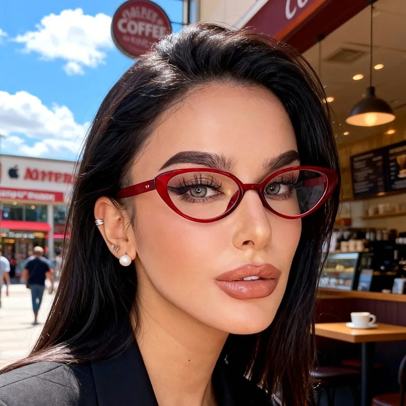 1PC Fashionable Red Small Frame Cat Eye Transparent Glasses with Trendy Decoration for Women's Glasses