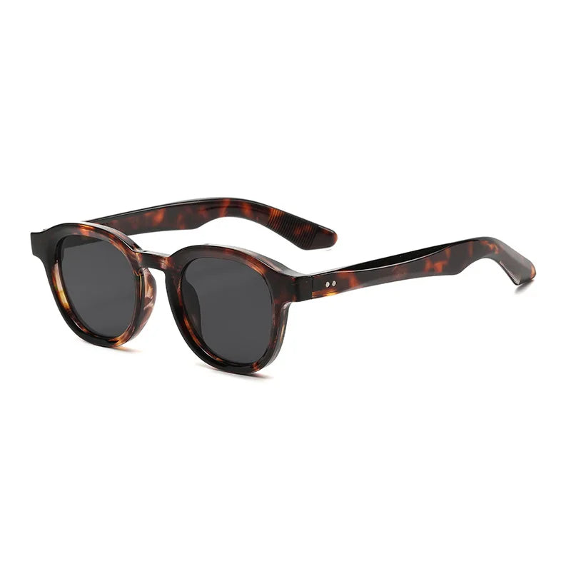 JNPCXI Retro Rivets Polarized Men Round Sunglasses Fashion Black Blue Trending Shades UV400 Women Clear Frame