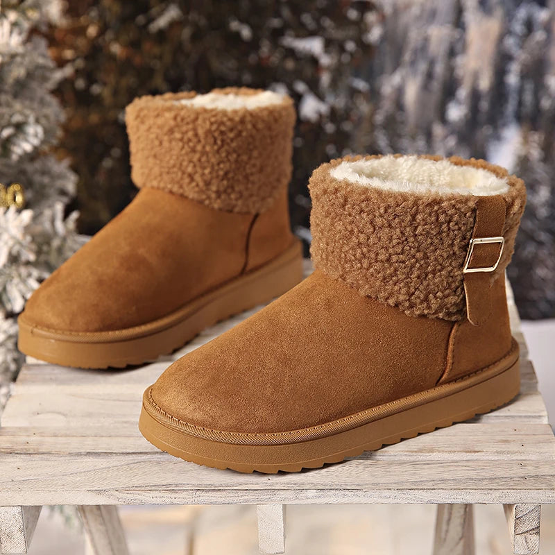 Buckle Decor Women's Platform Snow Boots 2025 Winter Non Slip Warm Plush Ankle Boots Women Comfort Slip On Cotton Shoes Woman