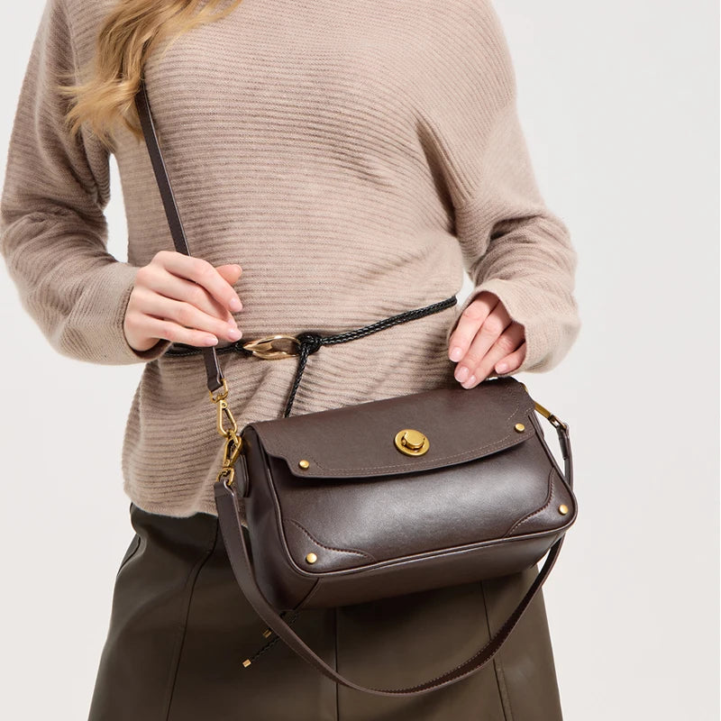 New Women's Genuine Leather Shoulder Bags Ladies Fashion Versatile Designer Luxury Crossbody messenger Bag Female Retro Handbags