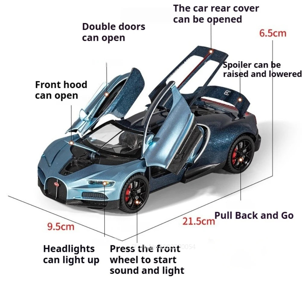 1:24 Tourbillon Atlantic Alloy Miniature Sportscar Model Diecast Toys Sound Light Pull Back Doors Opened Vehice Collect Ornament