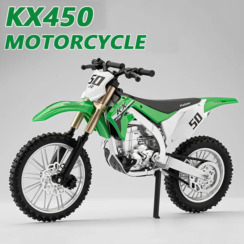 1:12 Kawasaki KX450 Alloy Motorcycle Miniature Models Toys Diecast Cars Front Wheel Steering Shock Absorption Boy's Collectibles