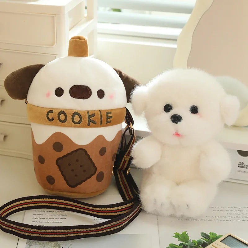 Kawaii Plush Teacup dog Stuffed Little Puppy Doll In Bubble Tea Toy Small Dog Toys For Kids Baby Best Birthday Gifts For Girls