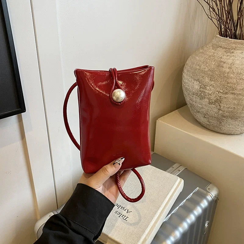 Women Leather Small Crossbody Bag Candy Color Phone Bag Lightweight Shoulder Bag