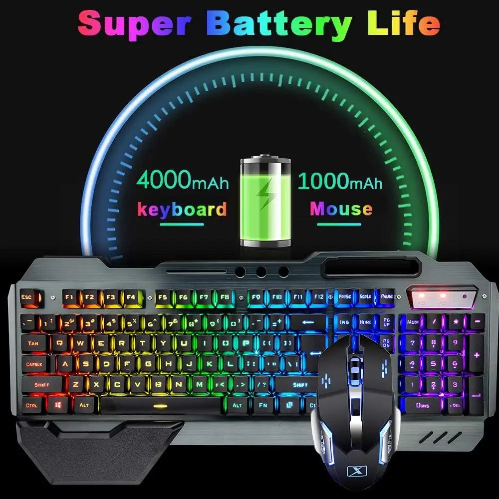 K680 Wireless Gaming LED Keyboard Mouse, Rainbow Rechargeable 3800mAh Battery