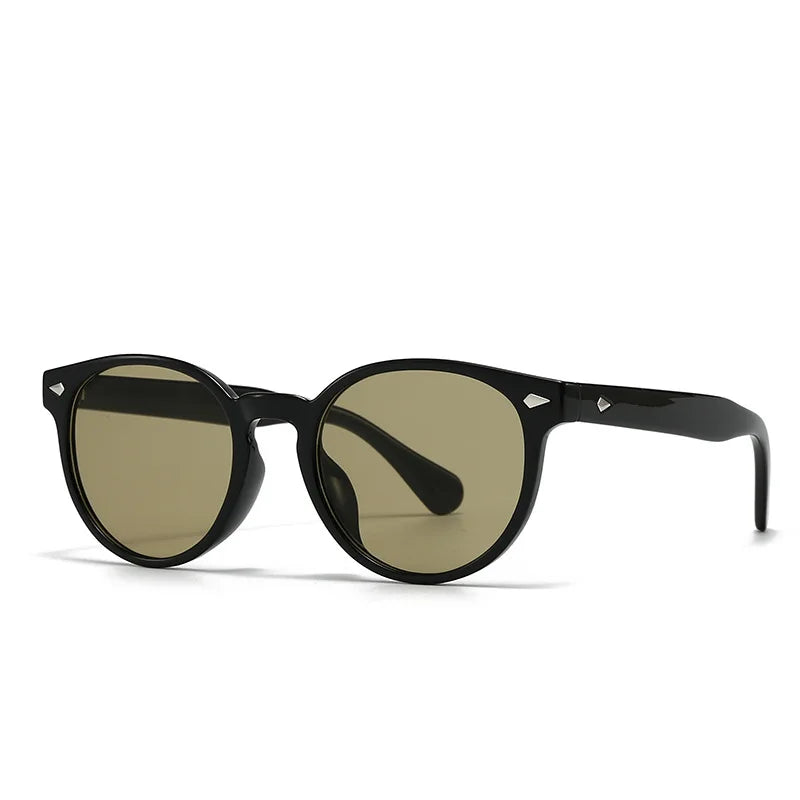 JNPCXI New Fashion Round Sunglasses Men Shades UV400 Retro Rivets Women Trending Yellow Sun Glasses Shades UV400