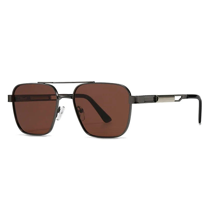 JNPCXI Fashion Double Bridges Square Sunglasses Women Retro Rivets Polarized Men Punk Sun Glasses Shades UV400