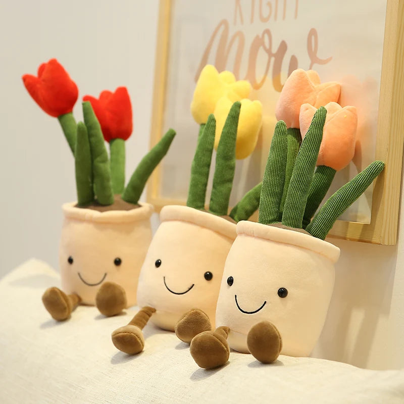 Lifelike Tulip Succulent Plants Plush Stuffed Toys Flower Decorations Floral Bouquet Design  Living Room Decor For Girl Gift