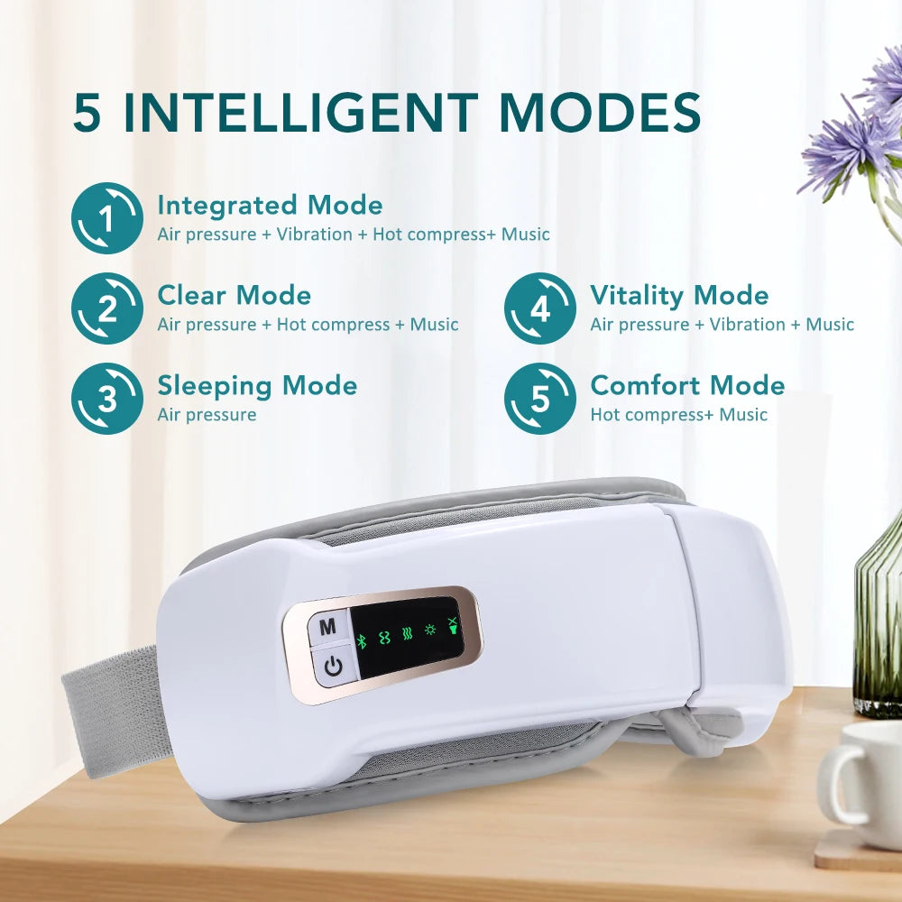 Smart Eye Massager Air Pressure Hot Compress Vibration Massage Glasses Foldable Bluetooth Music Eyes Massage USB Rechargeable